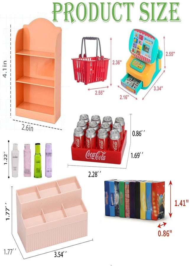 AoneFun 151Pcs Miniature Supermarket Shelves Furniture Model Food Drink Fruit Cosmetics Doll House Store Storage Bookshelf Accessories 3 Layers Shelf Display Rack Mini Locker Cash Register Cosplay Game Party - Image 2